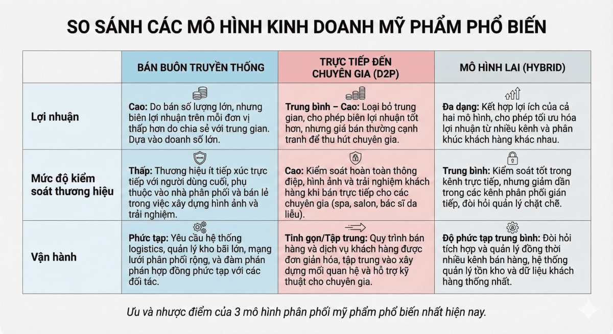 Ưu và nhược điểm của 3 mô hình phân phối mỹ phẩm phổ biến nhất hiện nay.