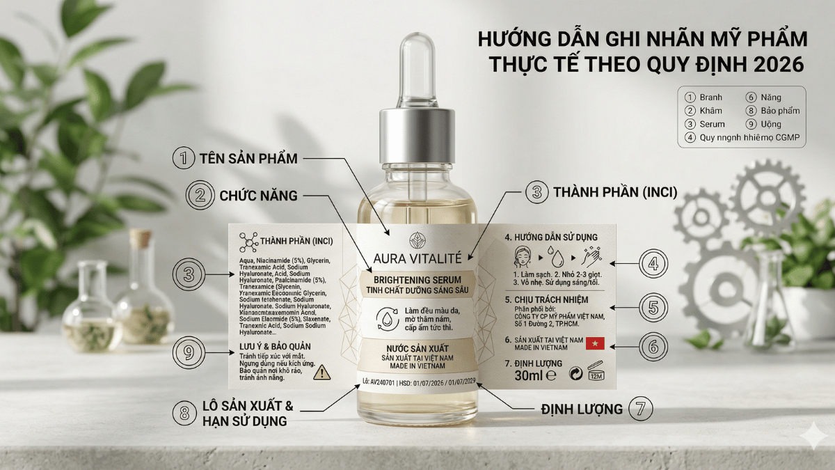 Quy định ghi nhãn mỹ phẩm 2026: Hướng dẫn chi tiết từ A-Z (Cập nhật mới nhất) 19 Vi tri 9 noi dung bat buoc tren nhan my pham